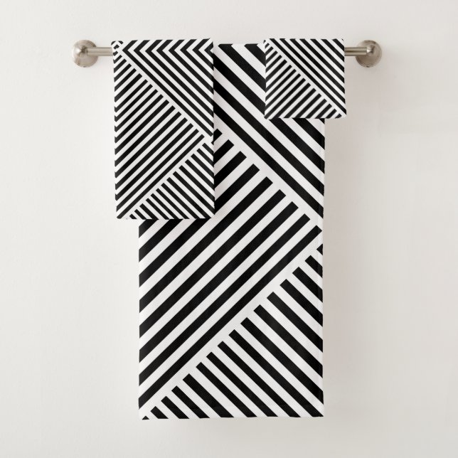 Geometrisches Muster für Schwarz und Weiß Badhandtuch Set (Insitu)