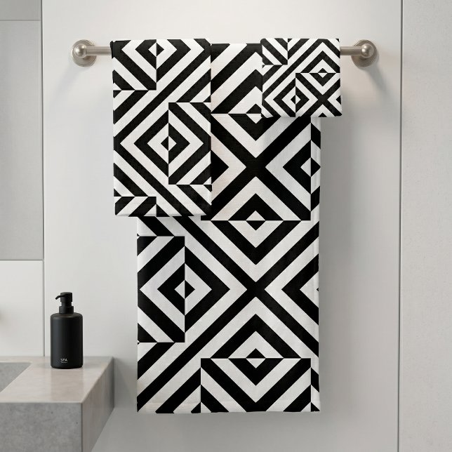 Geometrisches Muster für Schwarz-Weiß-Streifen Badhandtuch Set (Von Creator hochgeladen)