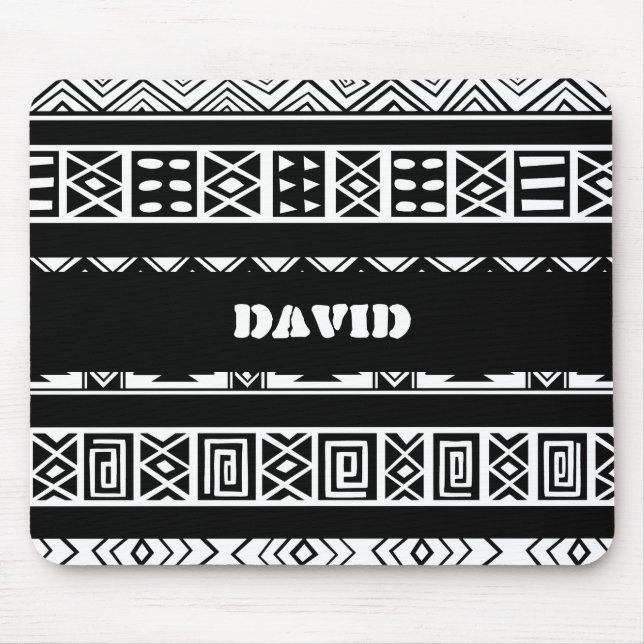Geometrisches Muster für schwarze und weiße Tribal Mousepad (Vorne)