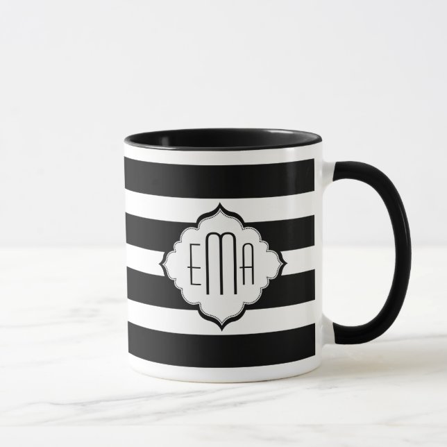Geometrisches Muster für Schwarzweiß-Streifen Tasse (Rechts)