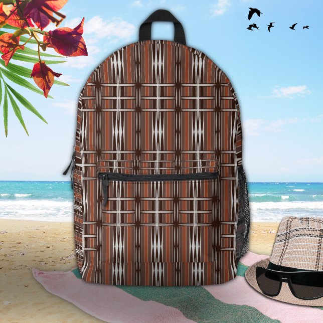 Geometrisches Muster für Vintage braune Streifen Bedruckter Rucksack (Von Creator hochgeladen)