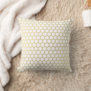 Geometrisches Muster für Weiß und Gold Hexagon Kissen