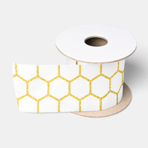 Geometrisches Muster für Weiß und Gold Hexagon Satinband
