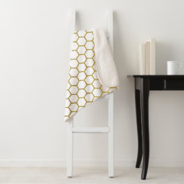 Geometrisches Muster für Weiß und Gold Hexagon Sherpadecke