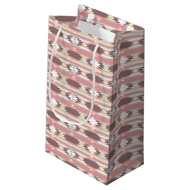 Geometrisches Muster in aztekischer Art 2 Kleine Geschenktüte (Rückseite Schrägansicht)