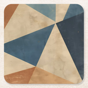Geometrisches Muster in Blau-, Beige- und Rosttöne Rechteckiger Pappuntersetzer