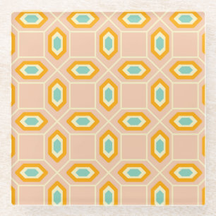 Geometrisches Muster in blau und orange Diamantfor Glasuntersetzer
