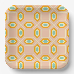 Geometrisches Muster in blau und orange in Diamant Pappteller