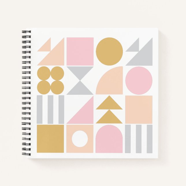 Geometrisches Muster in Pastellrosa und Gold Notizbuch (Vorderseite)