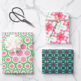 Geometrisches Muster in Rosa und Grün Geschenkpapier Set