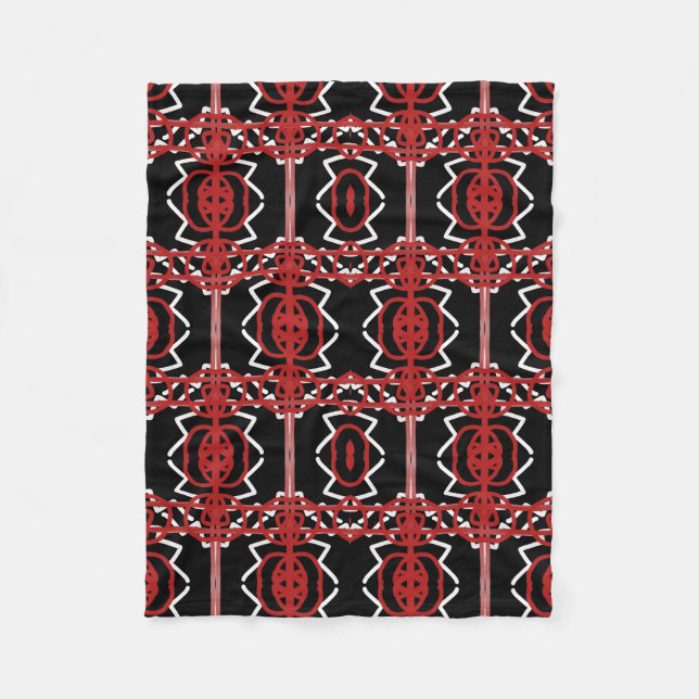 Geometrisches Muster in rot, weiß und schwarz. Fleecedecke (Vorderseite)