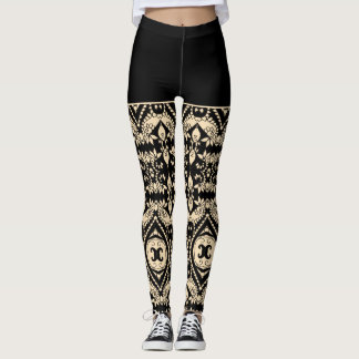 Geometrisches Muster in Schwarz und Beige Leggings