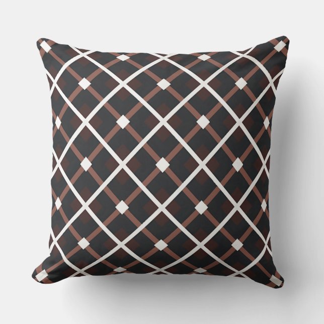 Geometrisches Muster in Schwarz und Braun Kissen (Vorderseite)