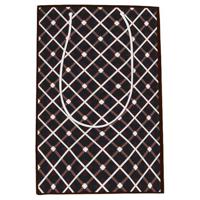 Geometrisches Muster in Schwarz und Braun Mittlere Geschenktüte (Vorderseite)