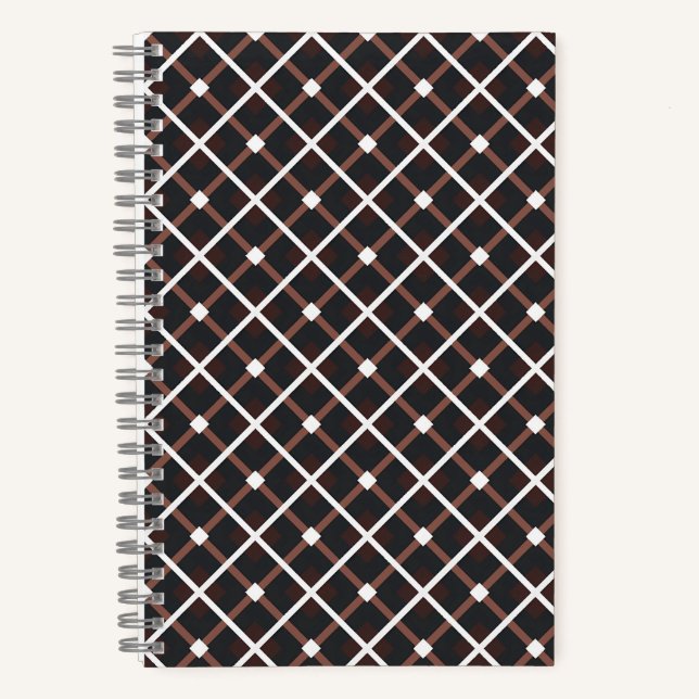 Geometrisches Muster in Schwarz und Braun Notizbuch (Vorderseite)