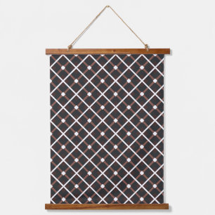 Geometrisches Muster in Schwarz und Braun Wandteppich Mit Holzrahmen