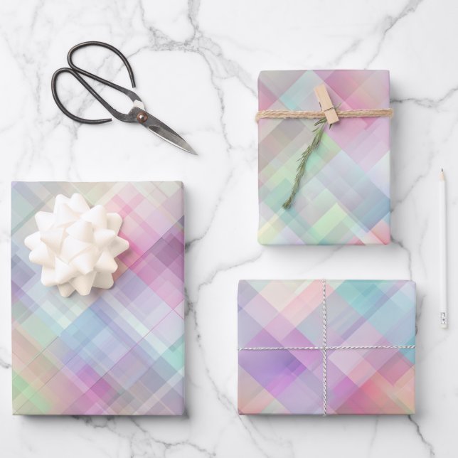 Geometrisches Muster | Irisierender Diamantschliff Geschenkpapier Set (Vorderseite)