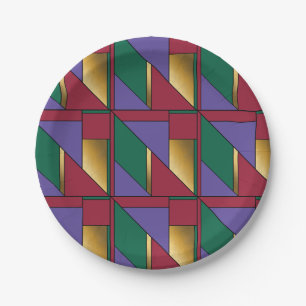 Geometrisches Muster, Lila-grün Pappteller