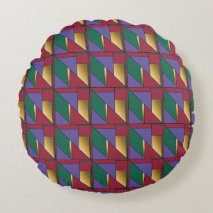 Geometrisches Muster, Lila-grün Rundes Kissen