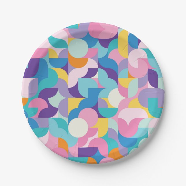 Geometrisches Muster lila und rosa Pappteller (Vorderseite)