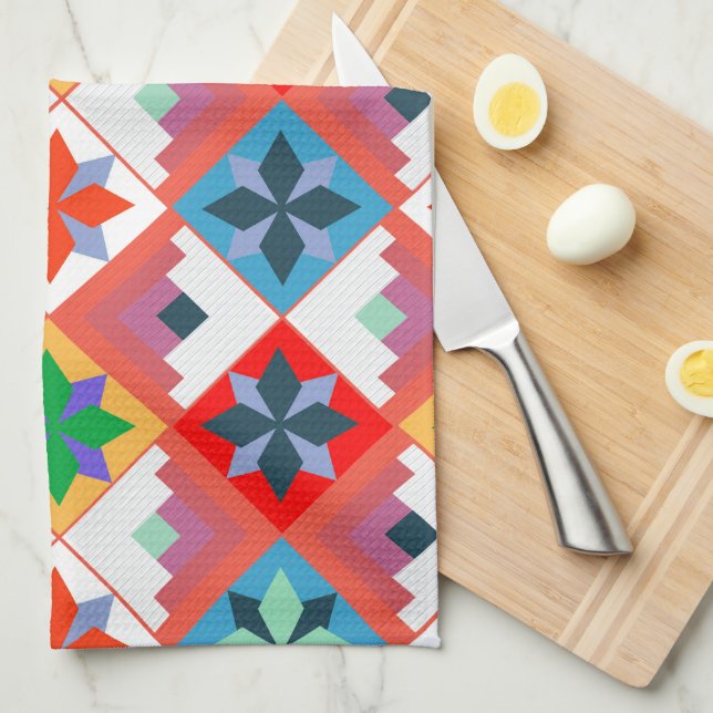 Geometrisches Muster, mehrfarbiges Patchwork Geschirrtuch (Viertel Falte)
