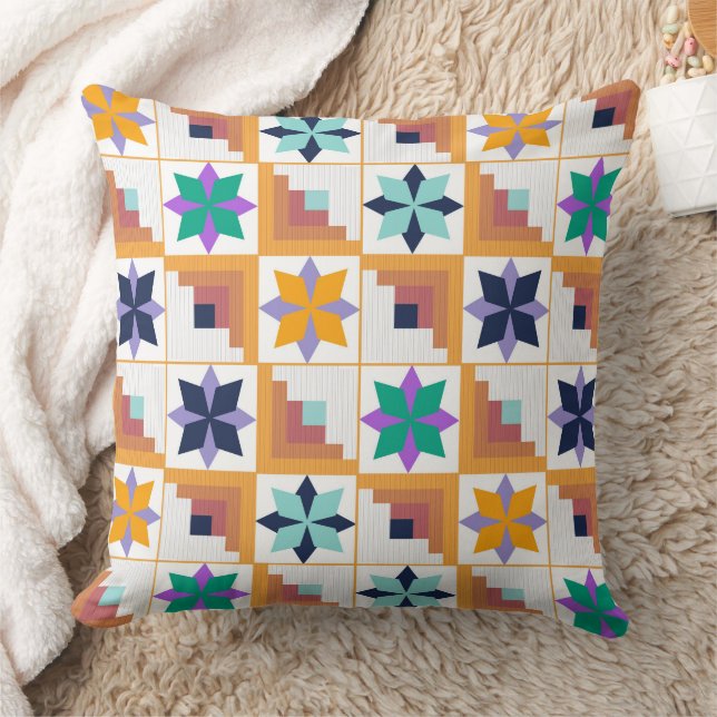 Geometrisches Muster, mehrfarbiges Patchwork Kissen (Decke)