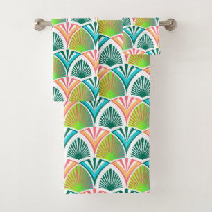 Geometrisches Muster mit Blätter und Blume der Han Badhandtuch Set