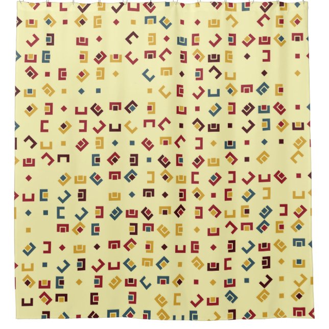 Geometrisches Muster mit farbigen Elementen, Vinta Duschvorhang (Vorderseite)
