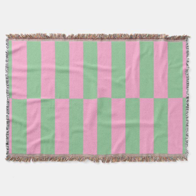 Geometrisches Muster mit rosa und grünem Streifen Decke (Vorderseite)