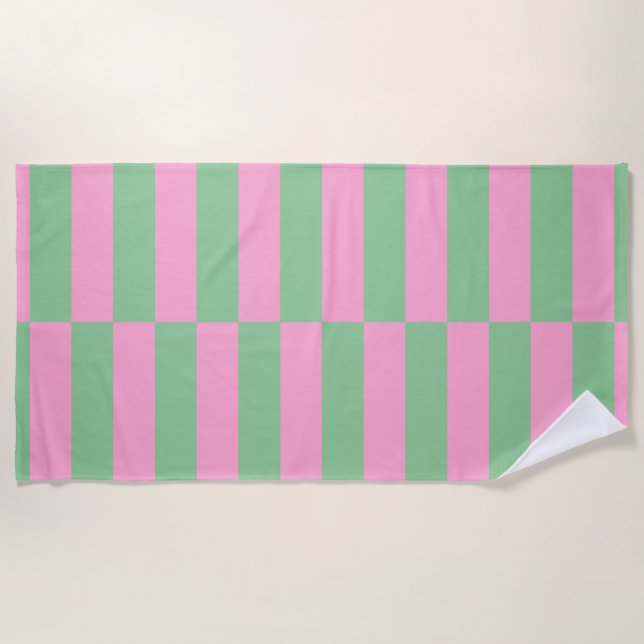 Geometrisches Muster mit rosa und grünem Streifen Strandtuch (Vorderseite)