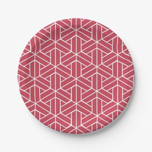 Geometrisches Muster mit roten Sechsecken Pappteller (Vorderseite)