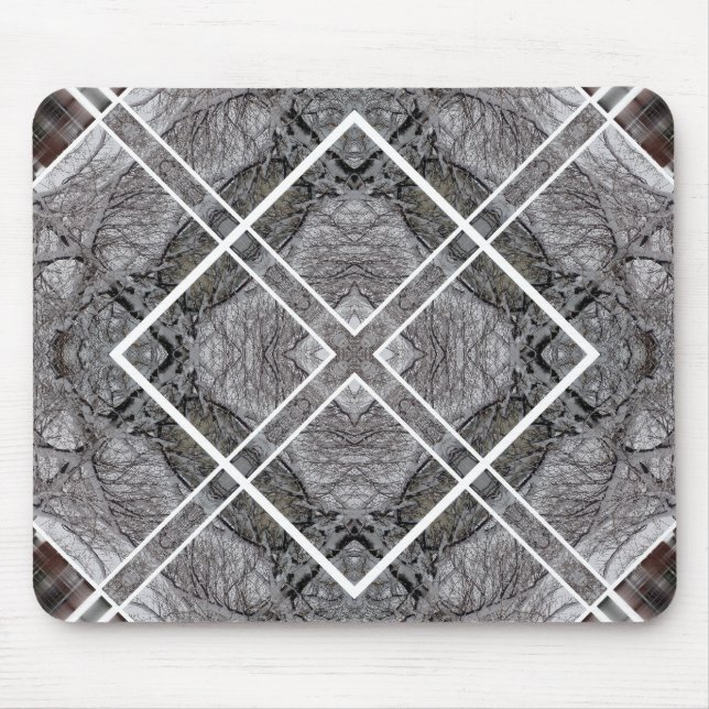 Geometrisches Muster mit schneebedeckten Winterbäu Mousepad (Vorne)