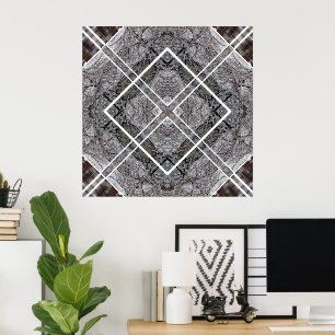 Geometrisches Muster mit schneebedeckten Winterbäu Poster