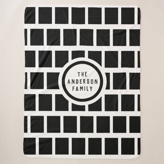 Geometrisches Muster Moderne Schwarz-Weiß-Sherpa B Sherpadecke (Vorderseite)