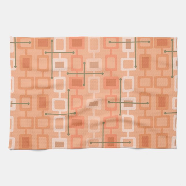 Geometrisches Muster Orange für Retro-1950er Jahre Geschirrtuch (Horizontal)