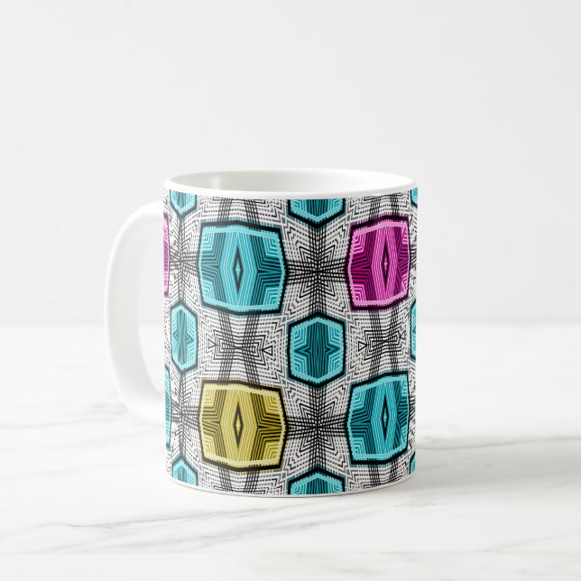 Geometrisches Muster Retro Kaffeetasse (Vorderseite Links)