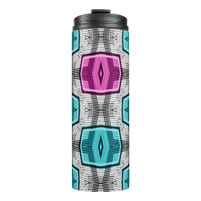 Geometrisches Muster Retro Thermosbecher (Vorderseite)