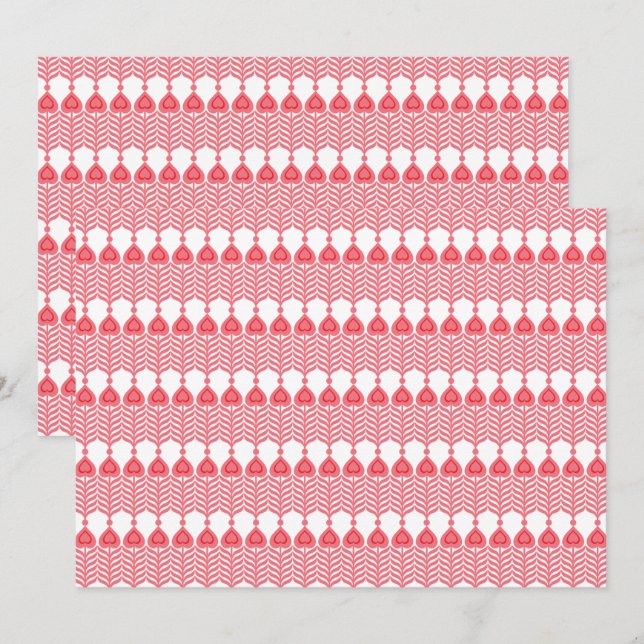 geometrisches Muster rot und rosa mit Interlo Dankeskarte (Vorne/Hinten)