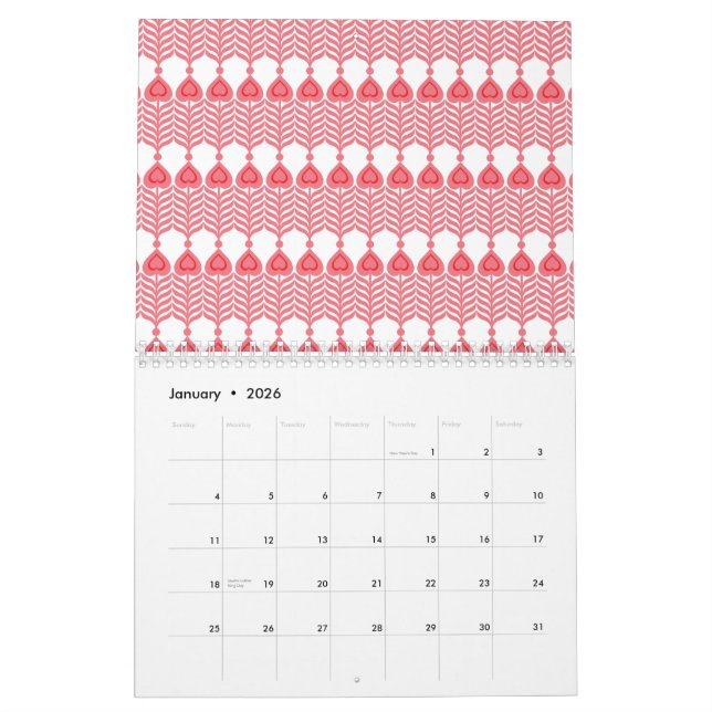 geometrisches Muster rot und rosa mit Interlo Kalender (Jan 2026)