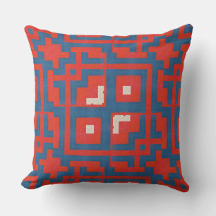 Geometrisches Muster Rote Formen auf blauem Hinter Kissen