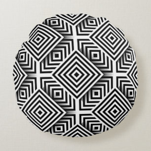 Geometrisches Muster. Schwarz und Weiß. Quadrate u Rundes Kissen