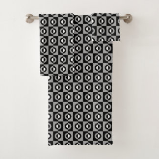 Geometrisches Muster Schwarz, Weiß und Grau Badhandtuch Set