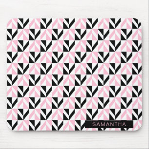 Geometrisches Muster Schwarz, Weiß und Rosa Mousepad
