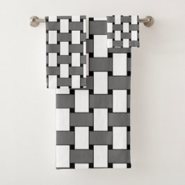 Geometrisches Muster von Grau und Weiß Badhandtuch Set