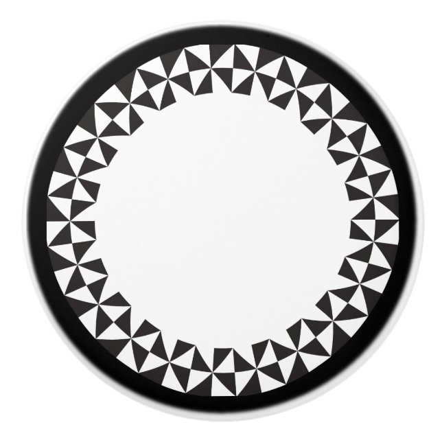 Geometrisches Muster | Weiß und Schwarz Keramikknauf (Vorderseite)