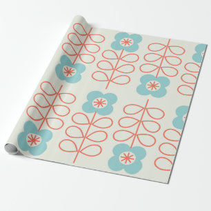 Geometrisches, nahtloses Muster mit Blumen. Nordis Geschenkpapier