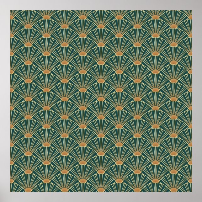 Geometrisches nahtloses Muster mit goldenen Linien Poster (Vorne)