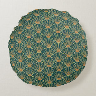 Geometrisches nahtloses Muster mit goldenen Linien Rundes Kissen