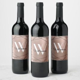 Geometrisches Namensschild für Elegante Rose Weinetikett