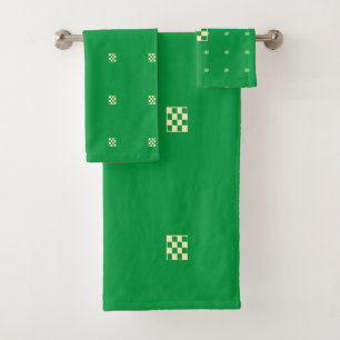 Geometrisches natürliches Grün kariert Grün & Crem Badhandtuch Set